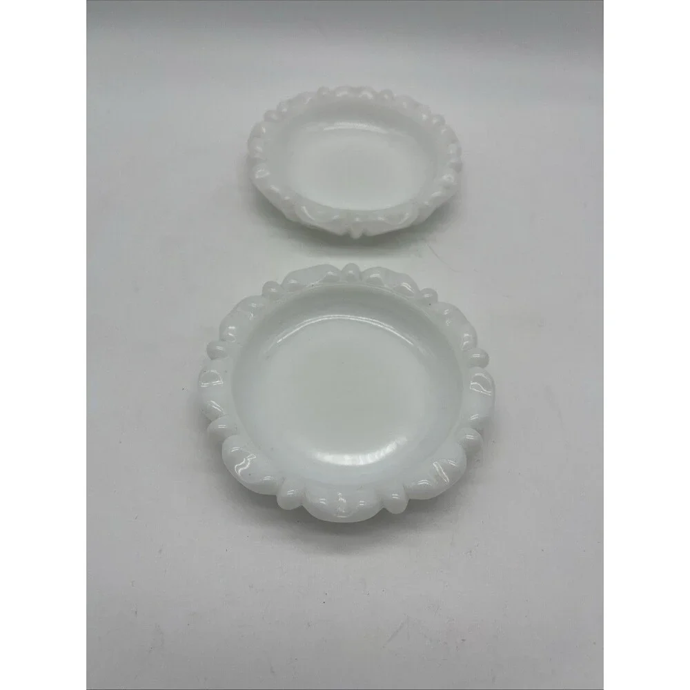 Vintage Anchor Hocking Milk Glass Ashtray Trinket, Set Of 2